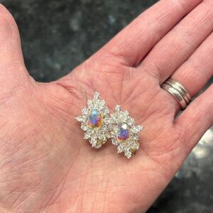 Elegant Silver and iridescent clip on earrings.
